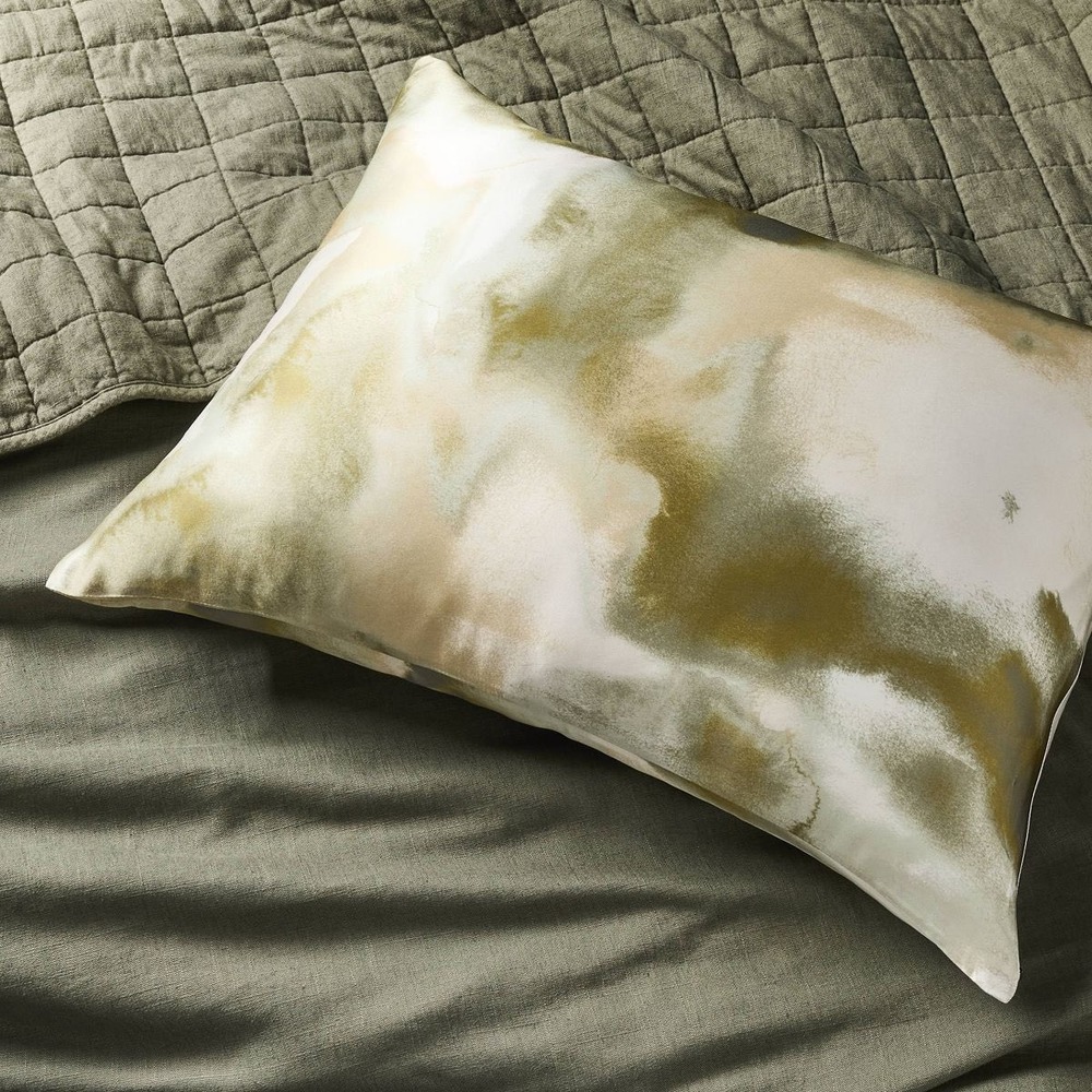 Standard Silk Pillowcase Green Watercolor - Casaluna™